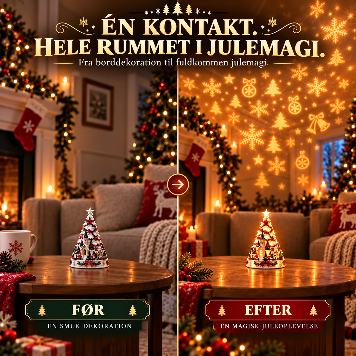 50 % rabat 🎄 Juleby-projektion som borddekoration – 4 temabyer – 🏘️ Klassisk landsby