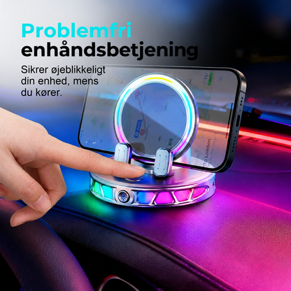 🌈 50 % rabat! 🚗 360° roterbar bilholder med trådløs opladning og RGB-stemningsbelysning