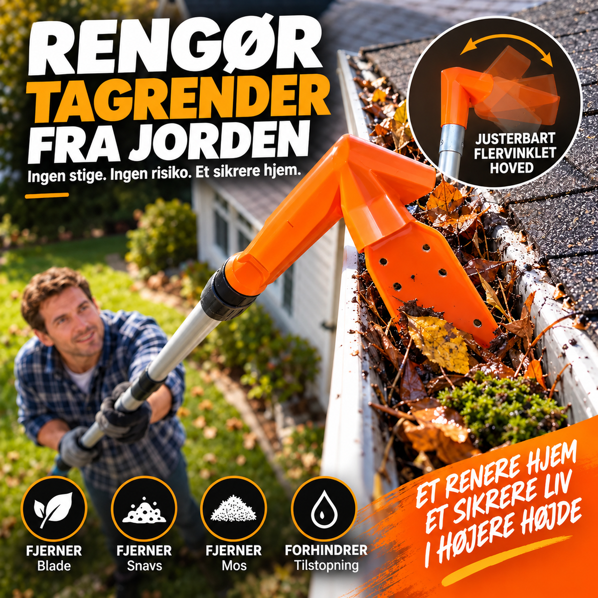 🔧 MIDLERTIDIG 50 % RABAT! ✨ Værktøj til rengøring af tagrender uden stige