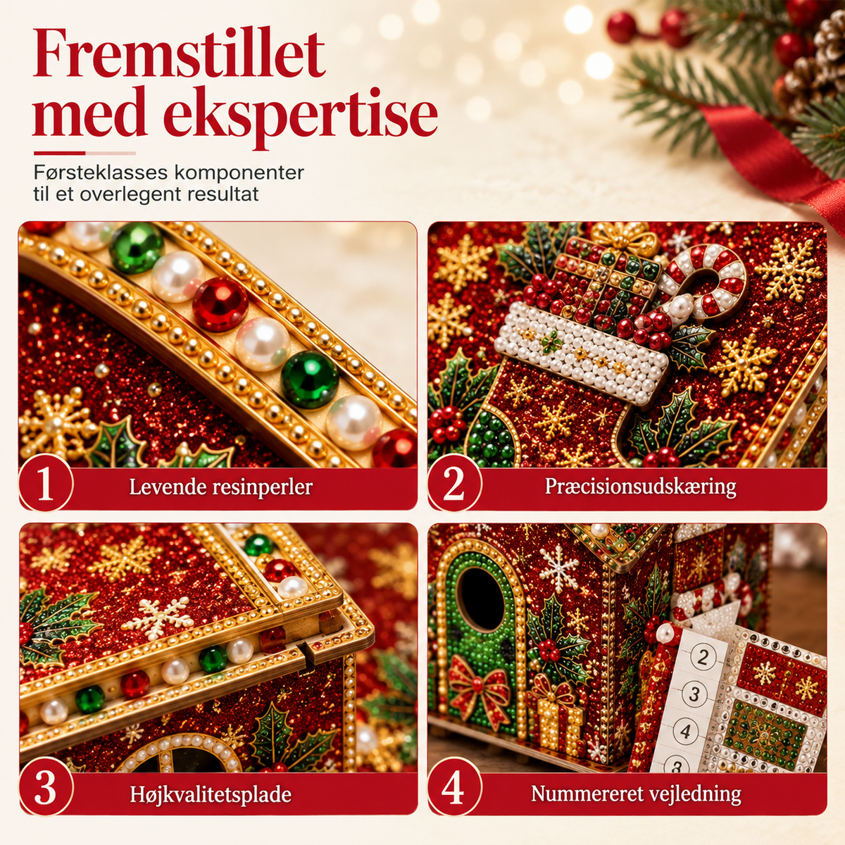 🎄3D-juleperlemaleri – gør-det-selv | Glitrende 3D-perler | Vælg selv dine 3 yndlingsdesign