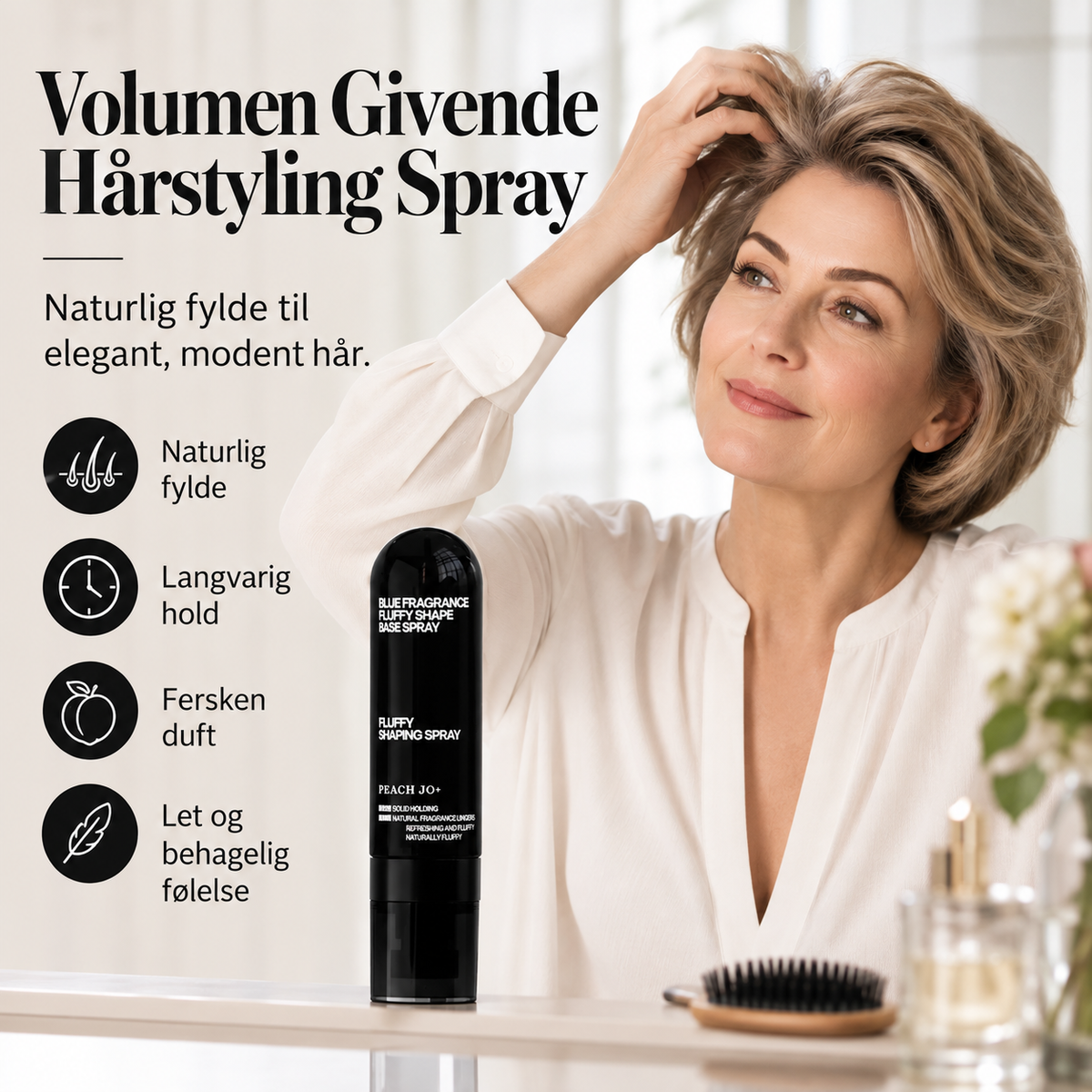 👩Volumengivende stylingspray med ferskenduft til luftigt, fyldigt hår, langtidsholdbar hårspray
