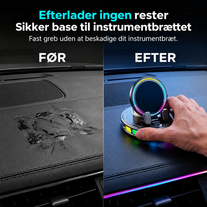 🌈 50 % rabat! 🚗 360° roterbar bilholder med trådløs opladning og RGB-stemningsbelysning