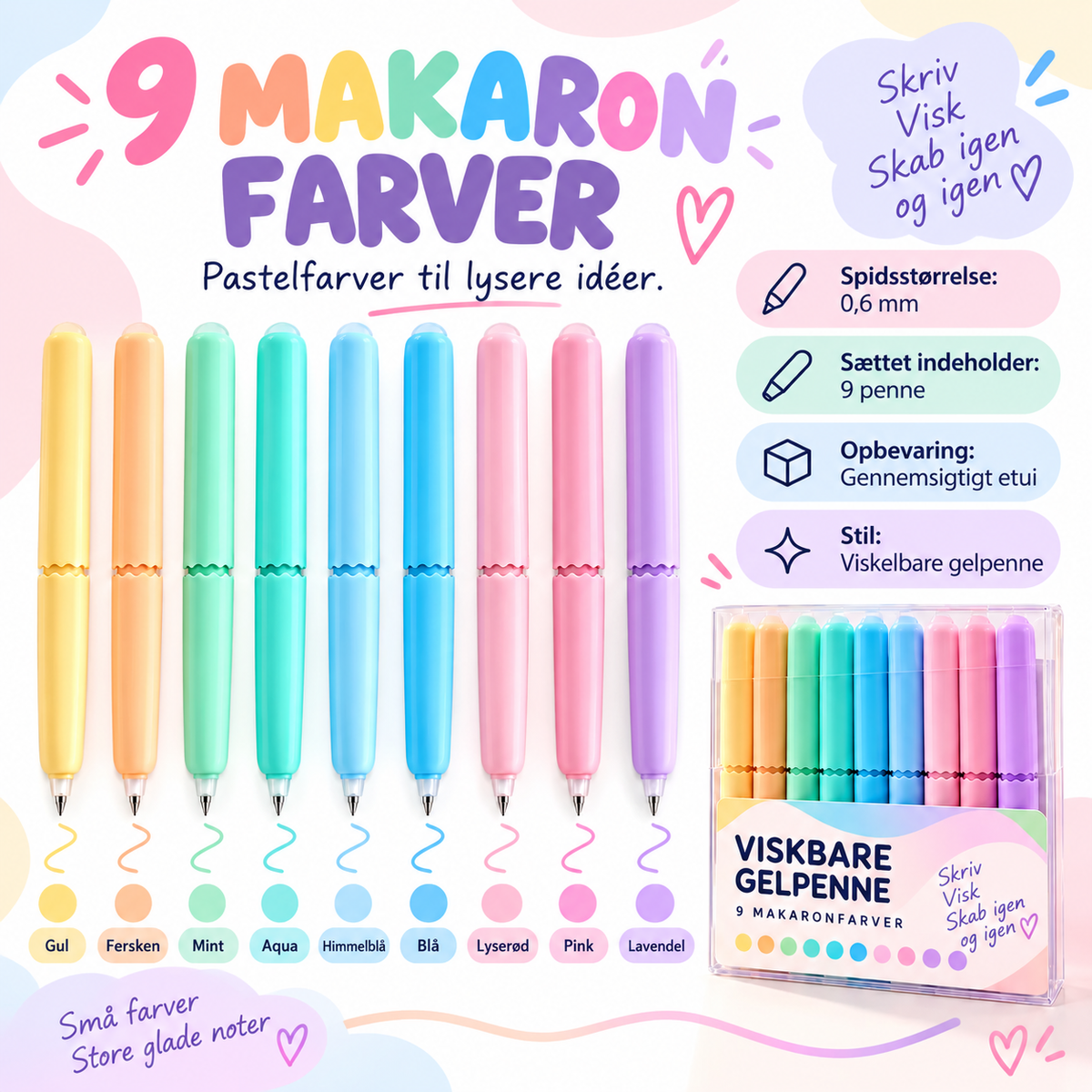 🏆 50 % RABAT! ✨ Sæt med 9 gelpenne, der kan viskes ud, i flere farver