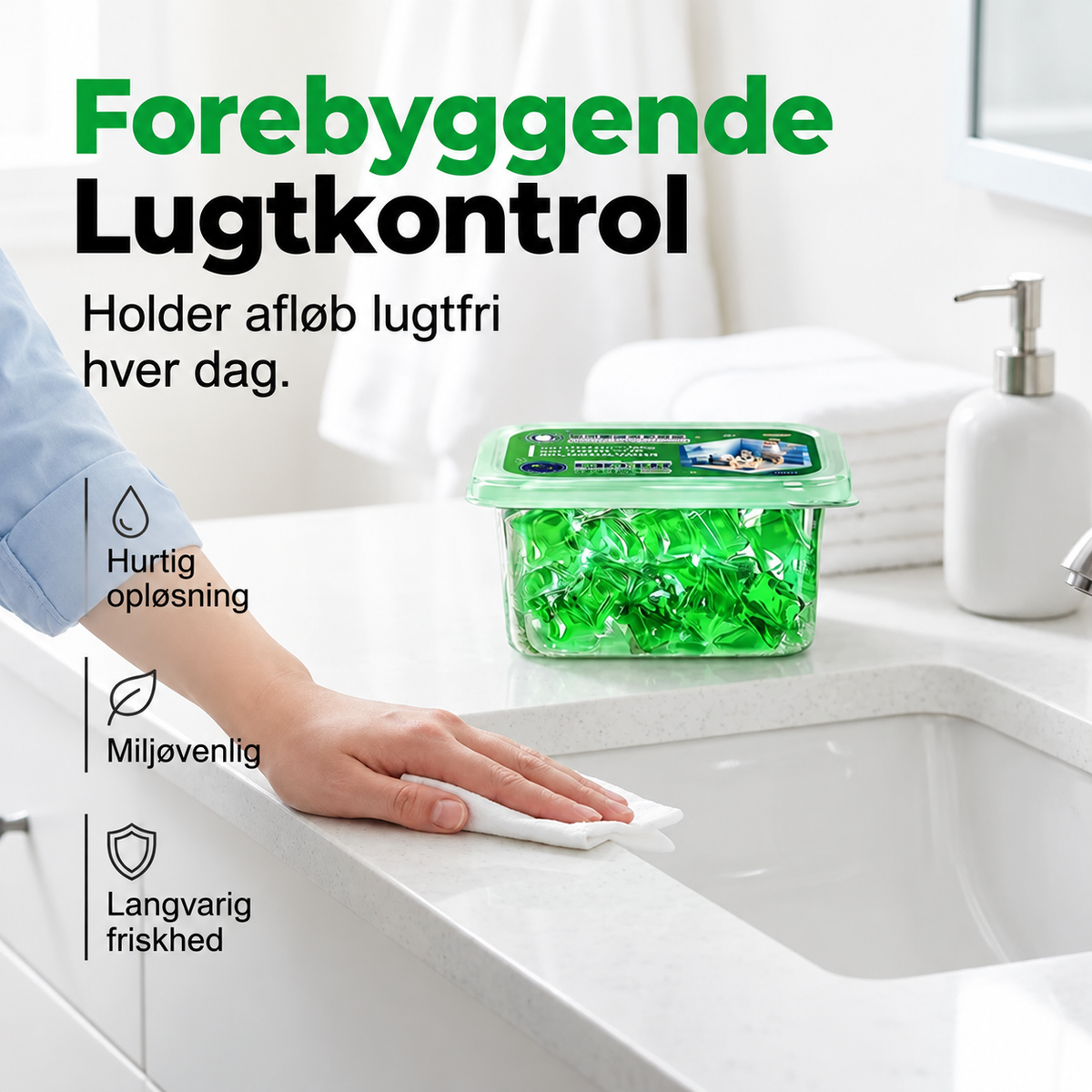 Bioenzym-kapsler til fjernelse af lugt i afløbet