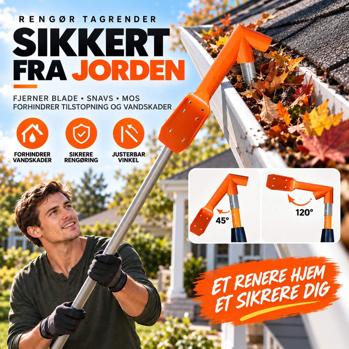 🔧 MIDLERTIDIG 50 % RABAT! ✨ Værktøj til rengøring af tagrender uden stige