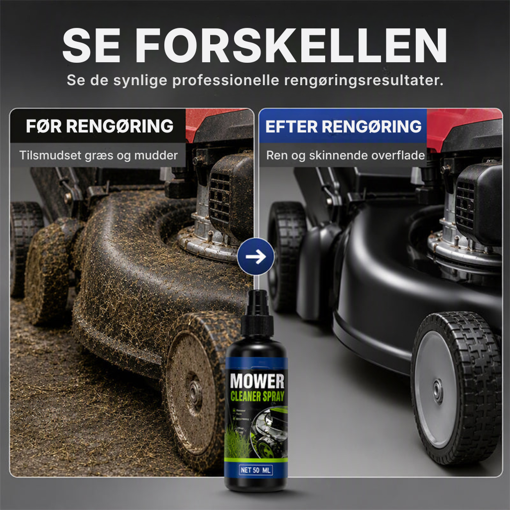 Effektiv rengørings- og affedtningsspray til plæneklippere