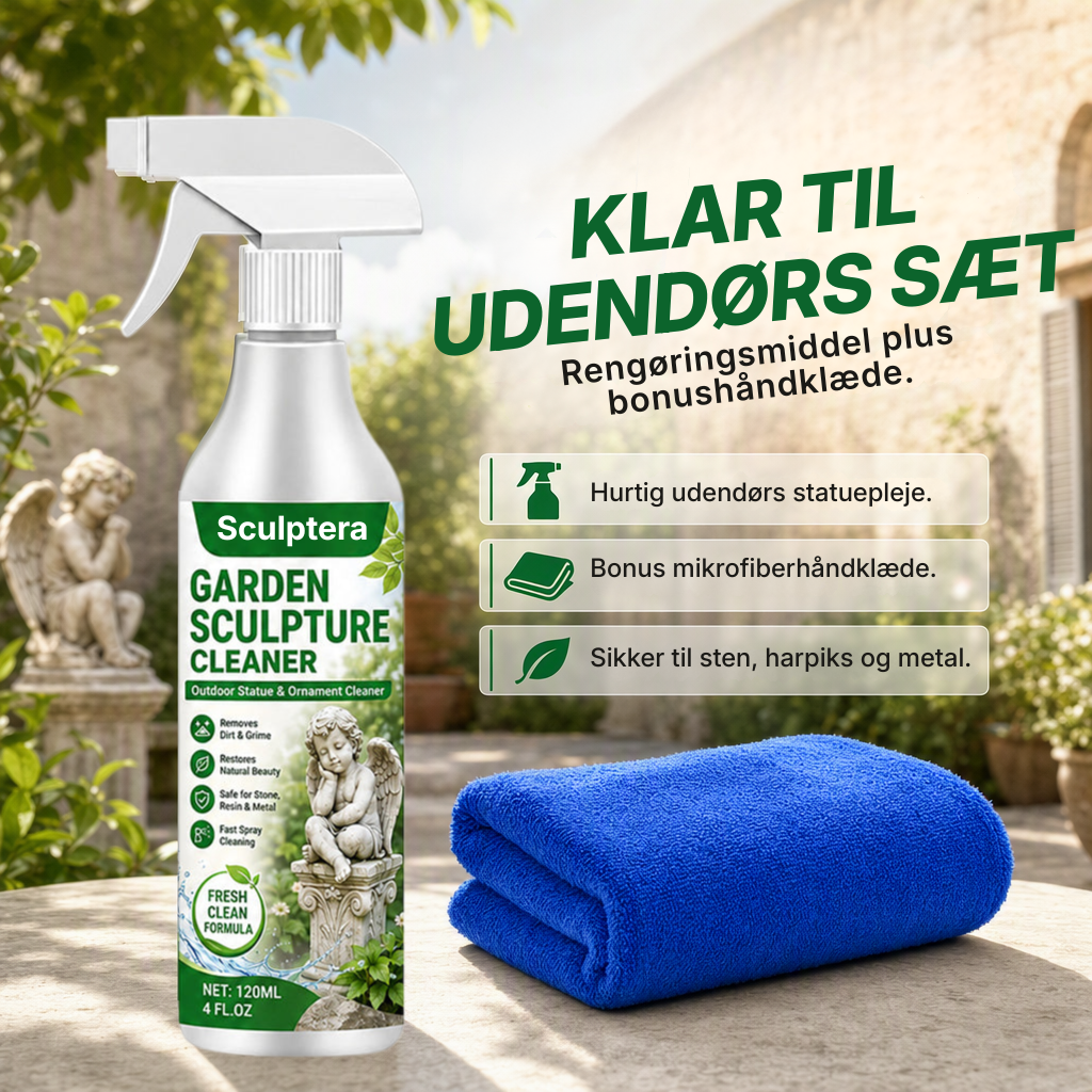 Sculptera™ Kraftig rengøringsspray til haveskulpturer – Fjerner snavs og giver et friskt udseende igen 🗿