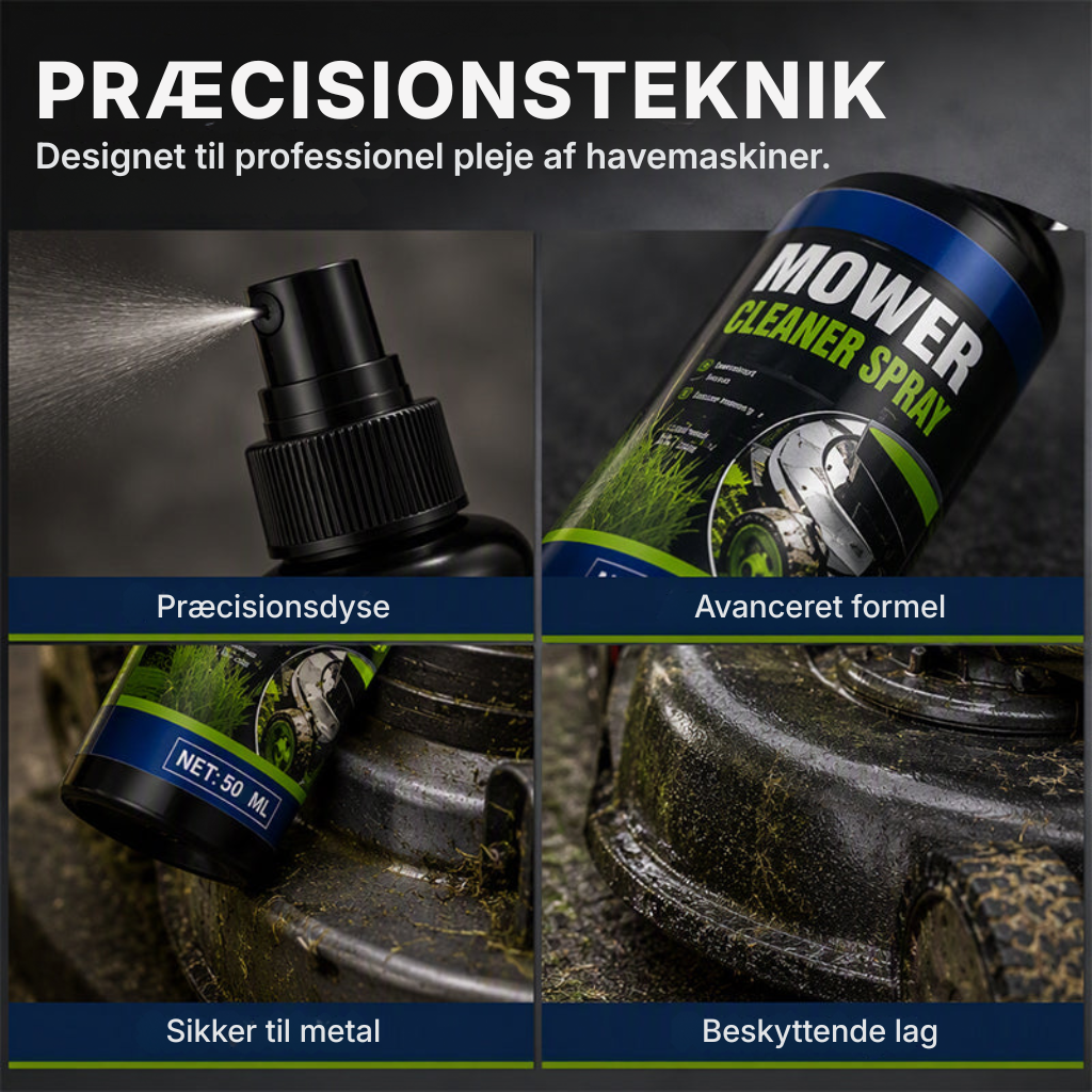 Effektiv rengørings- og affedtningsspray til plæneklippere