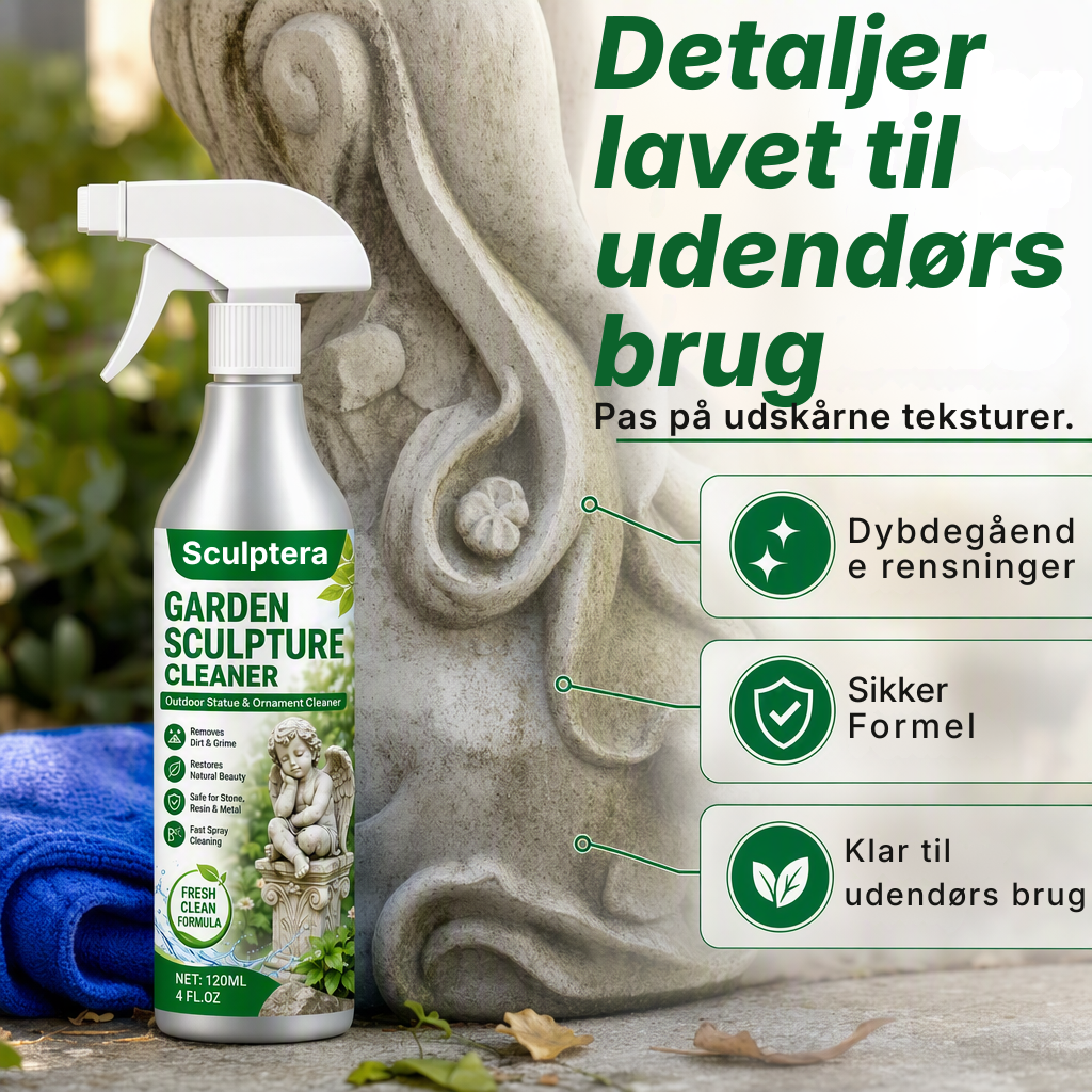 Sculptera™ Kraftig rengøringsspray til haveskulpturer – Fjerner snavs og giver et friskt udseende igen 🗿