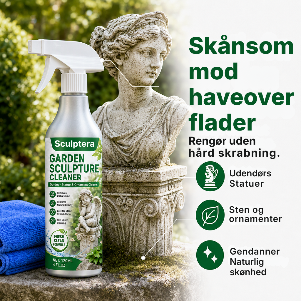 Sculptera™ Kraftig rengøringsspray til haveskulpturer – Fjerner snavs og giver et friskt udseende igen 🗿