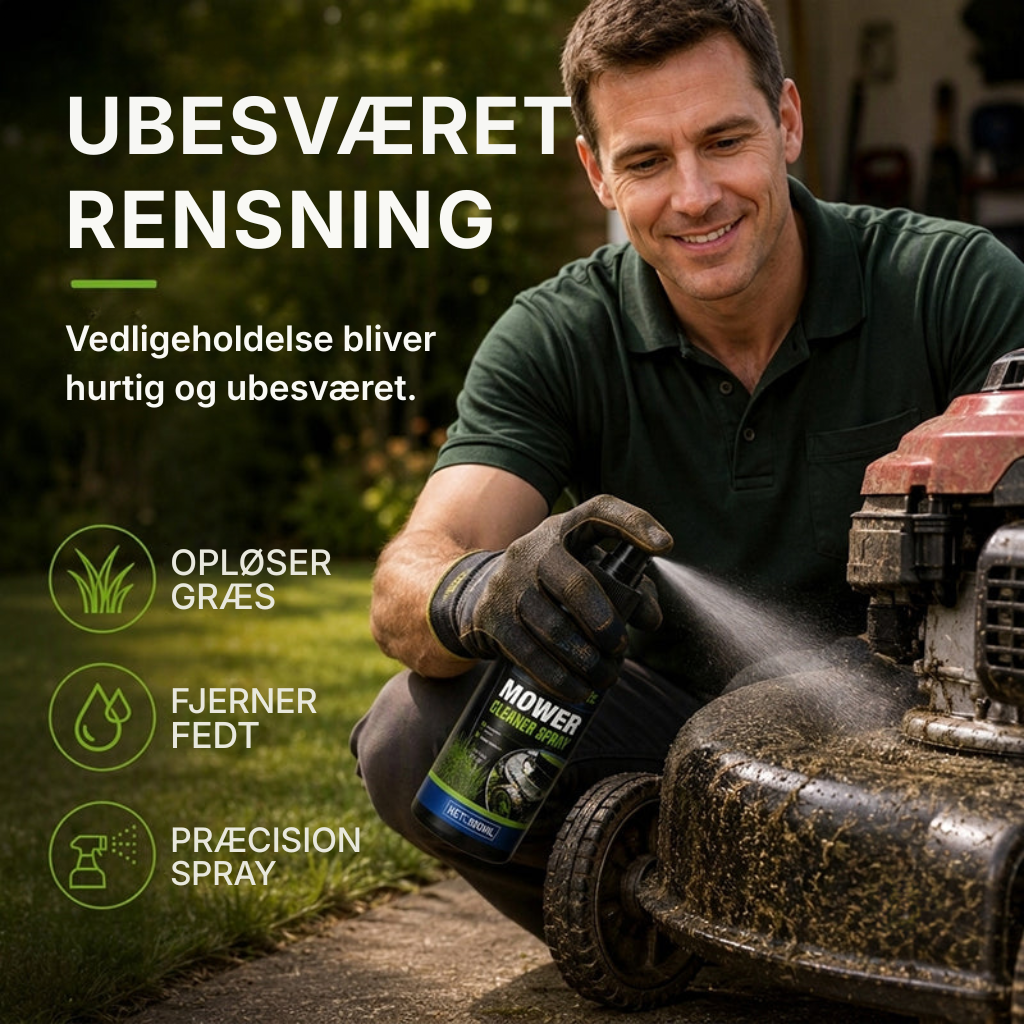 Effektiv rengørings- og affedtningsspray til plæneklippere
