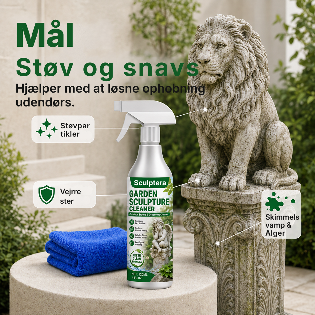 Sculptera™ Kraftig rengøringsspray til haveskulpturer – Fjerner snavs og giver et friskt udseende igen 🗿