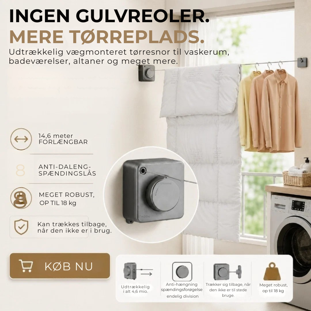 Pladsbesparende tørresnor