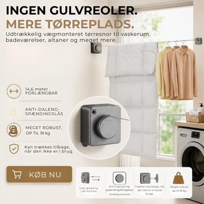 Pladsbesparende tørresnor