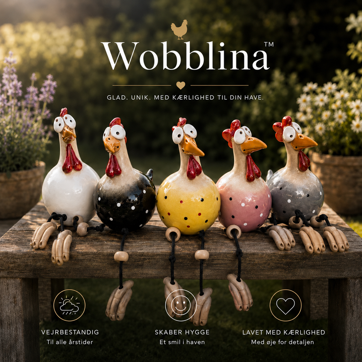 Wobblina™ Keramisk vuggekylling med vuggende ben – Håndlavet sjov havekylling