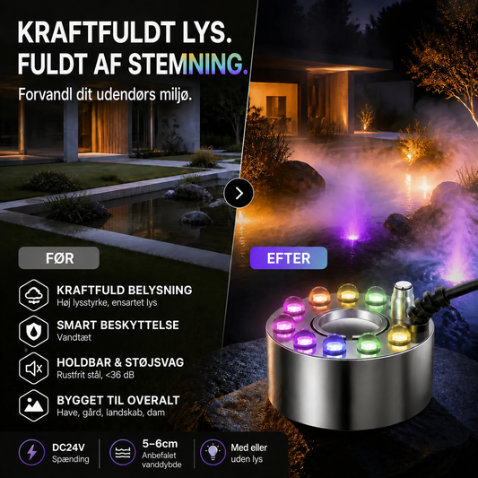 ⏳🔥50 % RABAT I BEGRÆNSET PERIODE! ⏰💨 Ultralyds-tågemaskine med 12 LED’er – Skaber kølig tåge og farverigt lys – Perfekt til luftfugtere, springvand eller Halloween-dekoration – kører lydløst i vand 💧✨