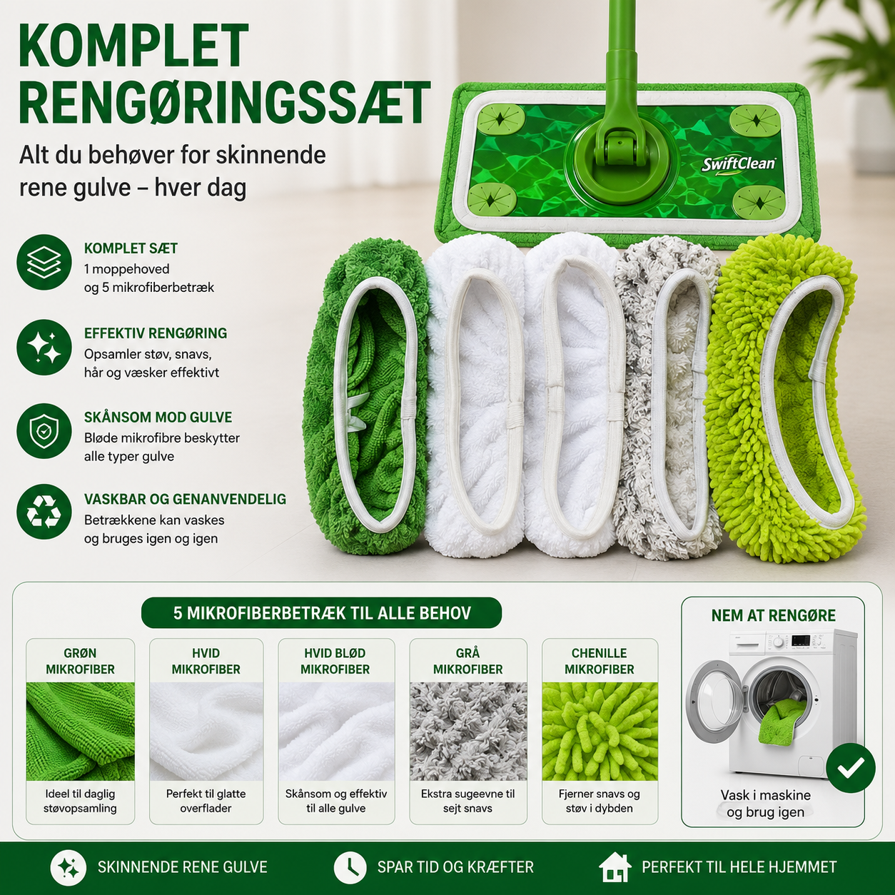 SwiftClean | Genanvendelig Mikrofiber Swiffer Støvklud