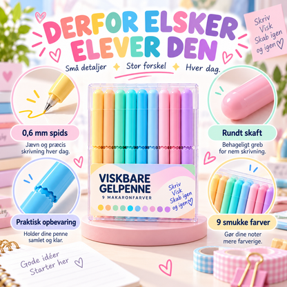 🏆 50 % RABAT! ✨ Sæt med 9 gelpenne, der kan viskes ud, i flere farver