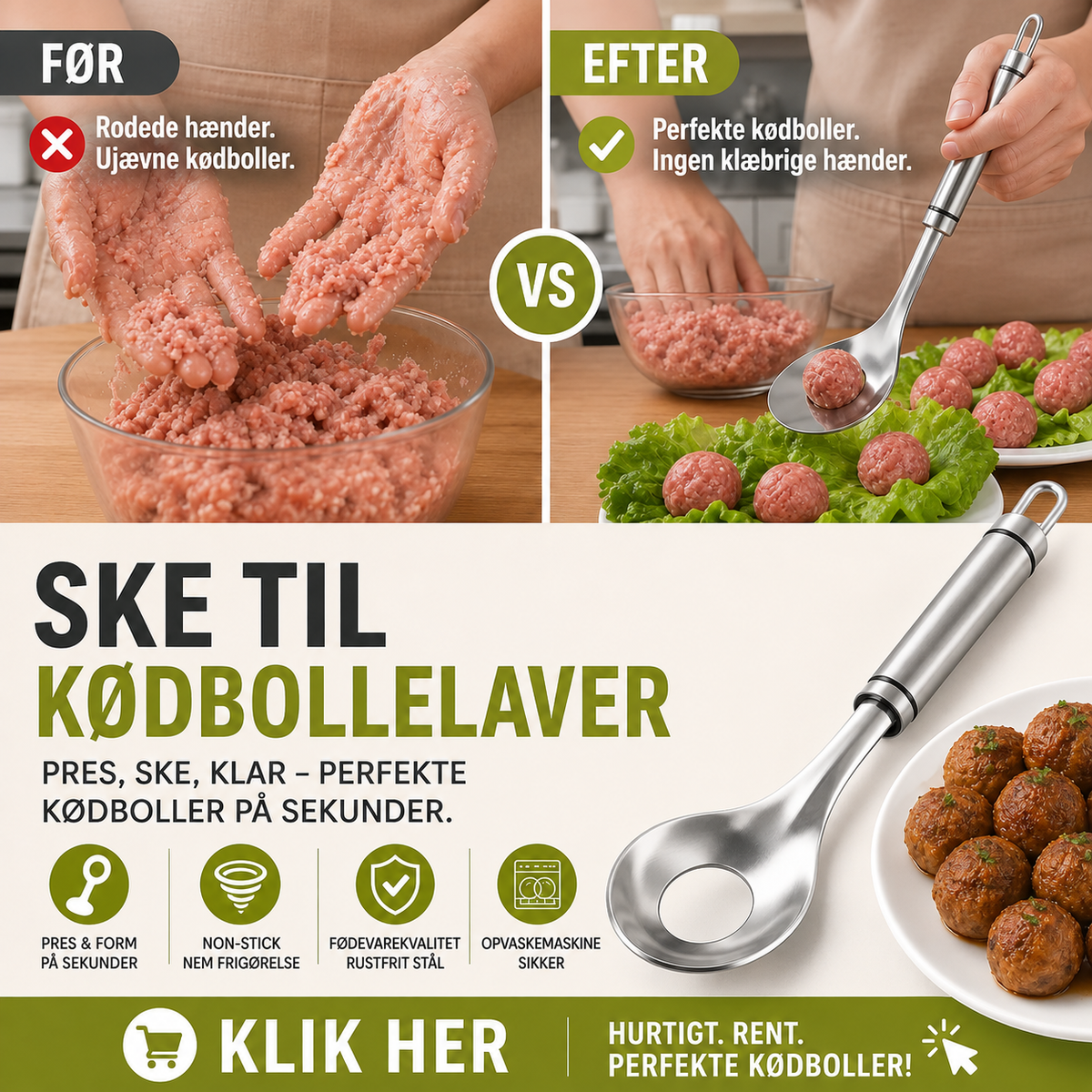 📢📢50 % RABAT!! ⏰Kødbollerform i rustfrit stål