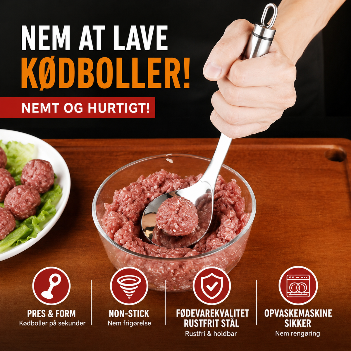📢📢50 % RABAT!! ⏰Kødbollerform i rustfrit stål