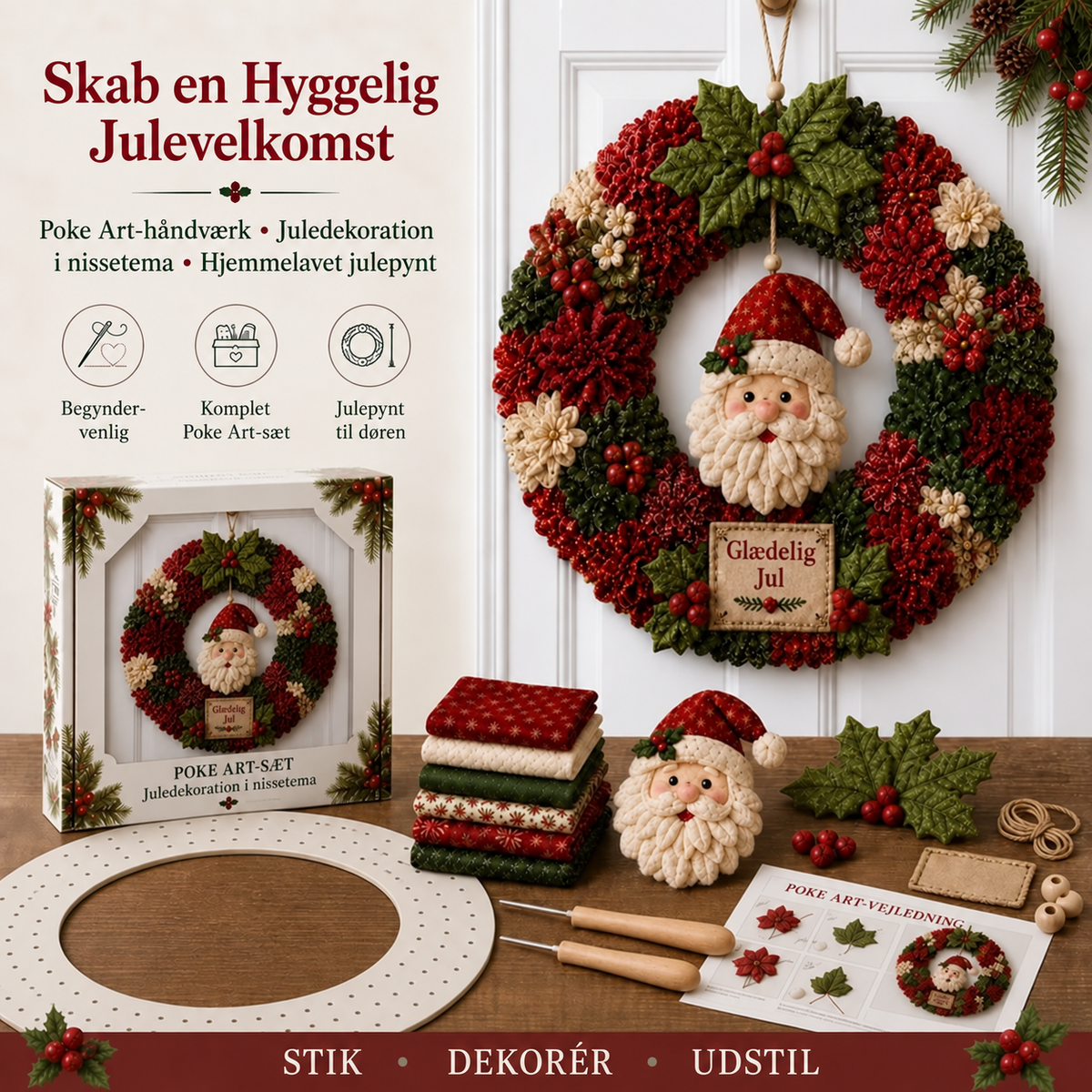🎄 DIY-julekrans-håndværkssæt med 3D-tekstur | Afslappende og stemningsfuldt til døren