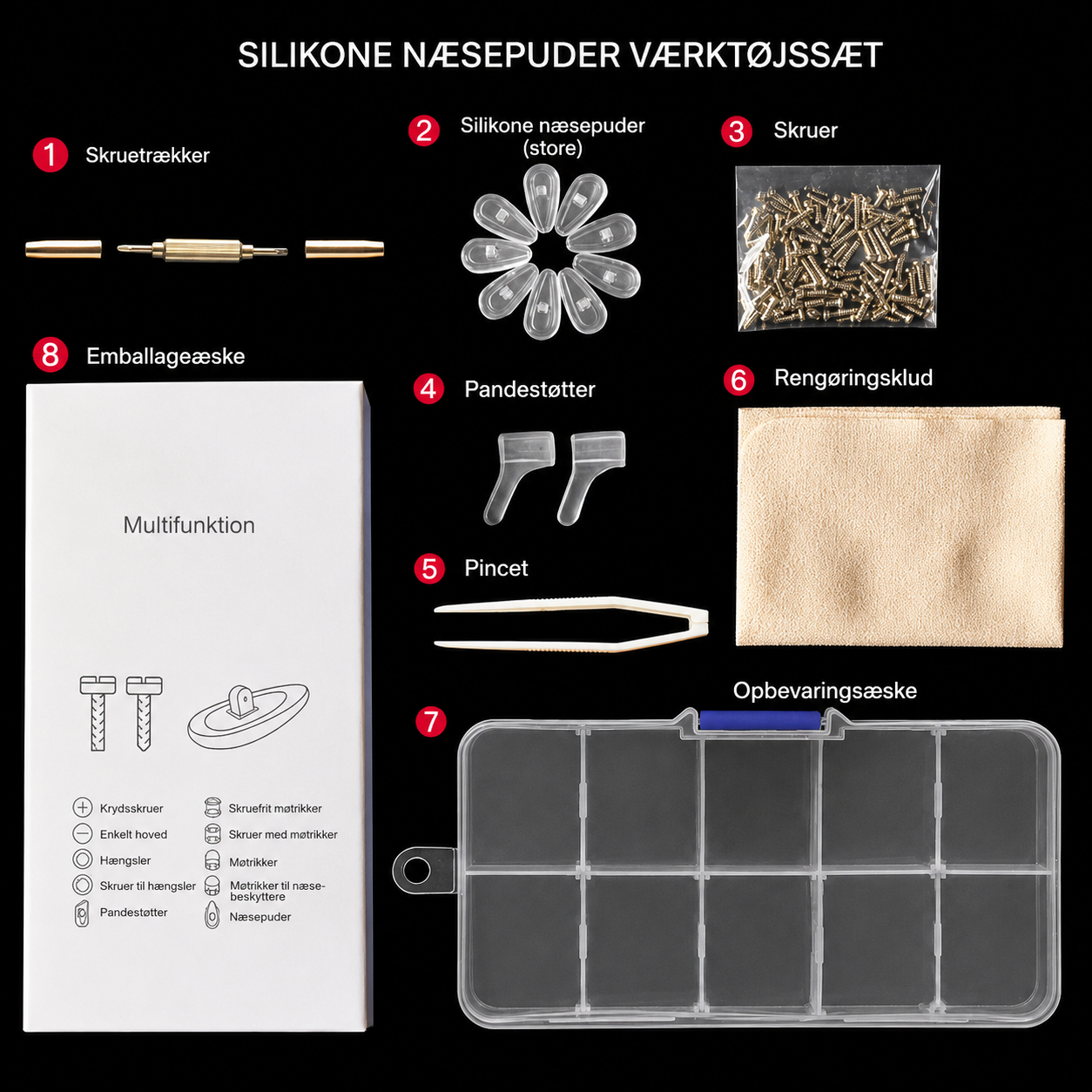 Reparationssæt i silikone til næsepuder på briller