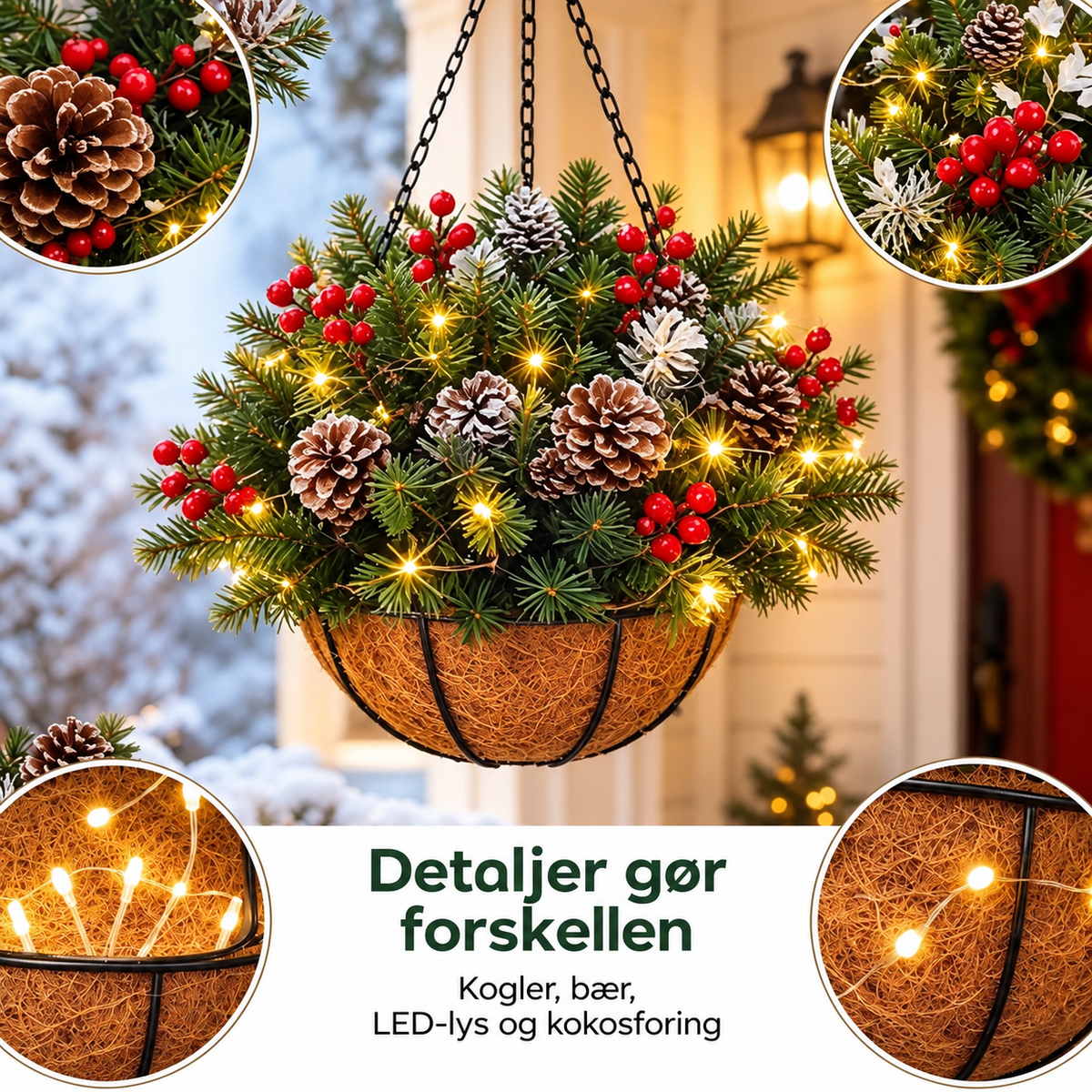 🎄🏆Julekurv med indbygget belysning |🎄 Med indbygget belysning, vejrbestandig og vedligeholdelsesfri