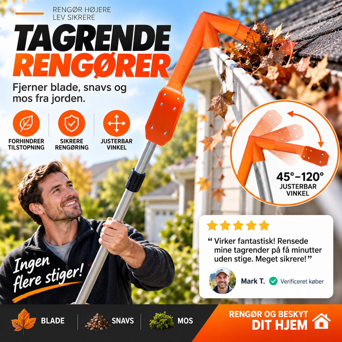 🔧 MIDLERTIDIG 50 % RABAT! ✨ Værktøj til rengøring af tagrender uden stige