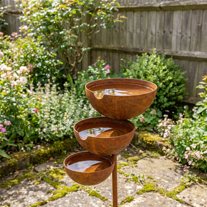Fuglebad i tre niveauer – Corten-stål