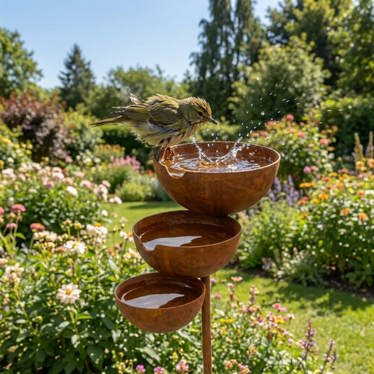 Fuglebad i tre niveauer – Corten-stål
