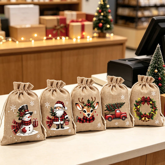 🎄 TIDSBEGRÆNSET 50 % RABAT! 🎁 Julegavposer med snor – Festlige nisse- og rensmotiver, dobbelt snor og bæredygtigt stof – Julestemning i hver eneste gave ✨