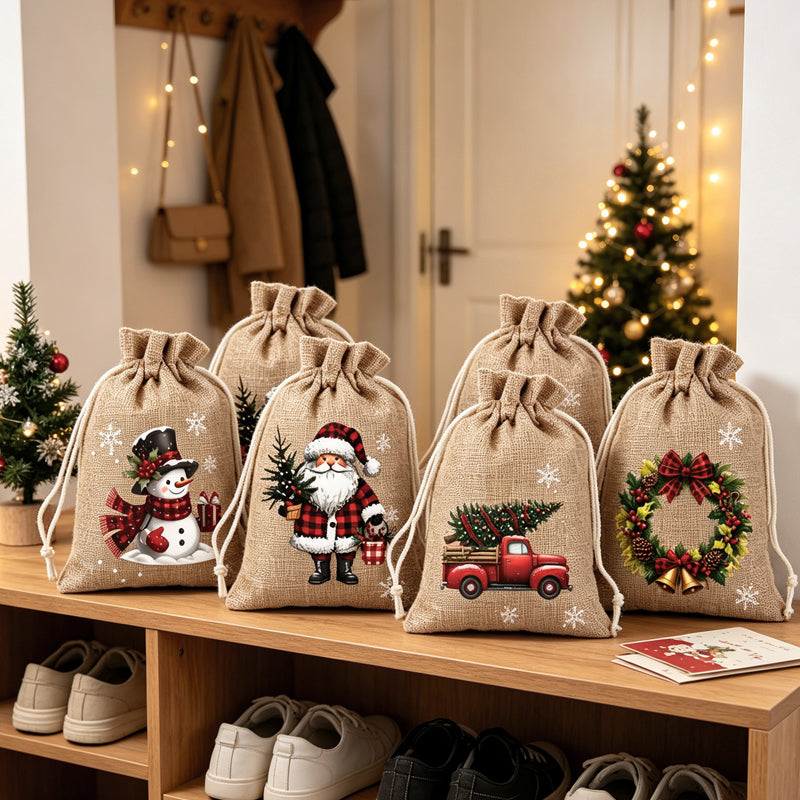 🎄 TIDSBEGRÆNSET 50 % RABAT! 🎁 Julegavposer med snor – Festlige nisse- og rensmotiver, dobbelt snor og bæredygtigt stof – Julestemning i hver eneste gave ✨