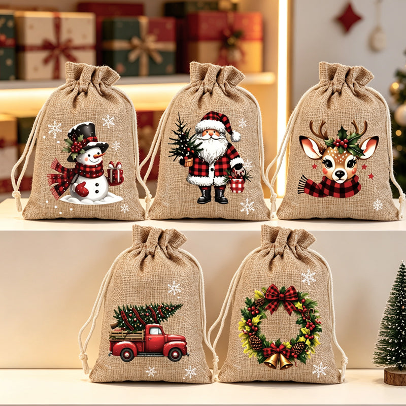🎄 TIDSBEGRÆNSET 50 % RABAT! 🎁 Julegavposer med snor – Festlige nisse- og rensmotiver, dobbelt snor og bæredygtigt stof – Julestemning i hver eneste gave ✨