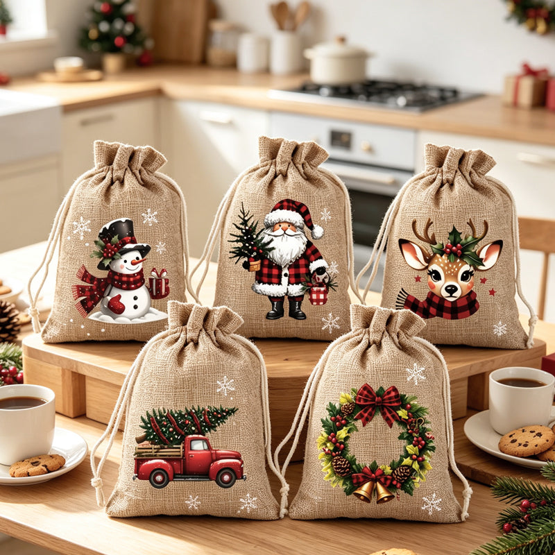 🎄 TIDSBEGRÆNSET 50 % RABAT! 🎁 Julegavposer med snor – Festlige nisse- og rensmotiver, dobbelt snor og bæredygtigt stof – Julestemning i hver eneste gave ✨