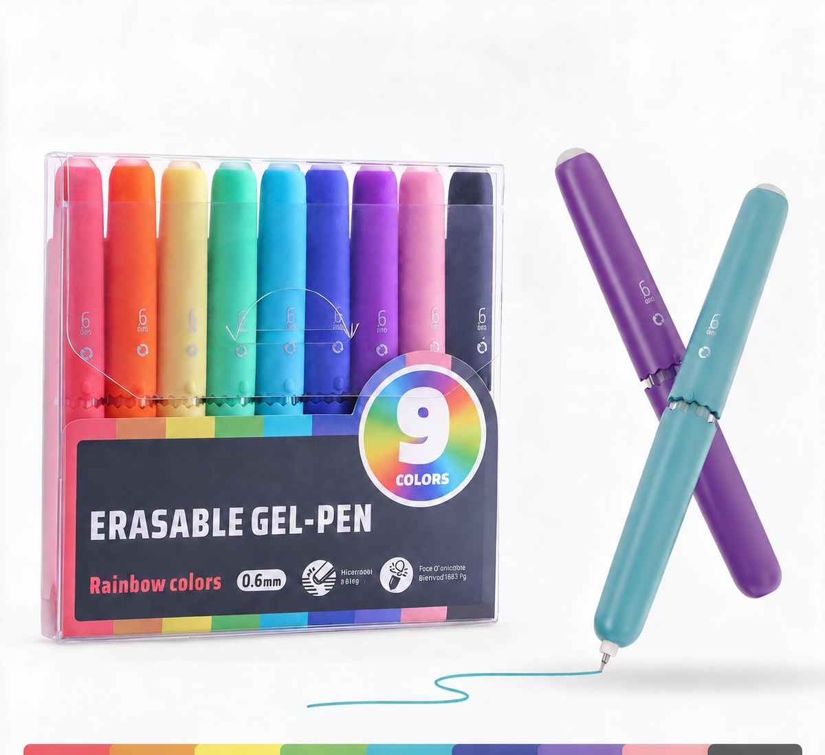 🏆 50 % RABAT! ✨ Sæt med 9 gelpenne, der kan viskes ud, i flere farver